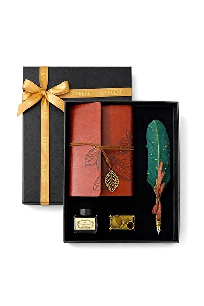 velve Vintage Spark Top Bottom Set , with brown diary, green fountain pen, ho...