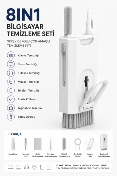 Yenilig 8IN1 Bilgisayar Temizleme Seti Sprey Depolu – Klavye, Ekran, Kulaklık...