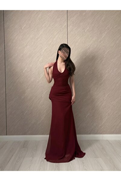 ALANOOD Burgundy Long Mermaid Evening Dress