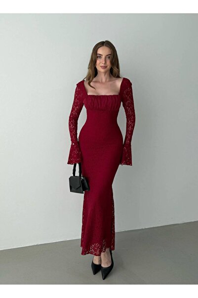 Roserella Tekstil TANA Midi Elbise - Bordo