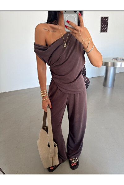 Perry Boutique Shoulder Detailed, Draped Waist Modal Pique Set