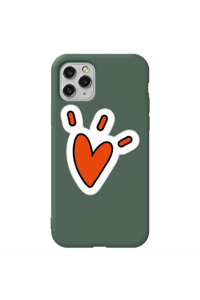 Other Apple iPhone 11 Pro Red heart Dark Green Colored Silicone TPU Θήκη