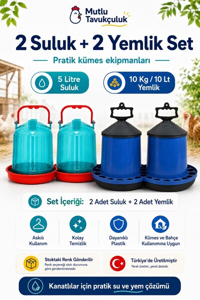 MUTLU TAVUKÇULUK Tavuk Civciv Suluk Yemlik Seti 2 Suluk 2 Yemlik Kümes Kafes ...