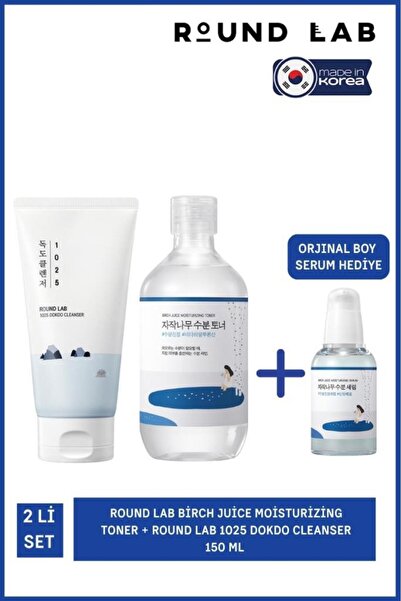 Round Lab Birch Juice Moisturizing Toner&1025 Dokdo Cleanser 150 ml&Hediye Serum