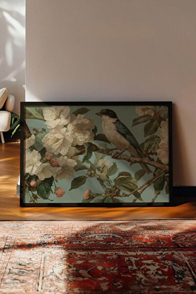 Zestia Pictură murală orizontală vintage, test floral alb, natură moartă, cu ...