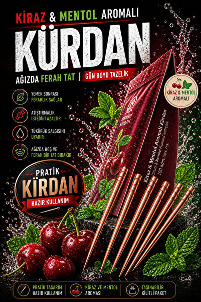 Auryne Jewelry Türkiyede İlk ve Yeni Kiraz ve Mentol Aromalı Kürdan 100 Adet,...