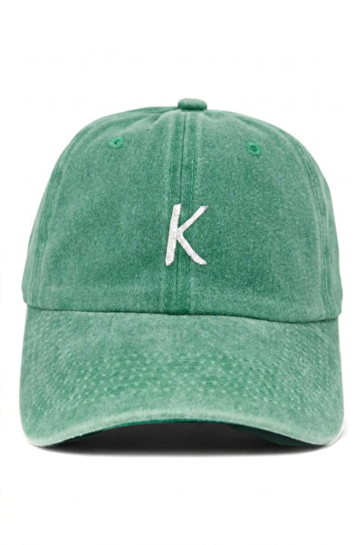 ŞapkaMania Light Green Embroidered Washable Vintage Unisex Hat with Letter K