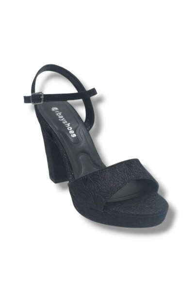 ERBAY 321-26 Glitter Embroidered Satin Single Strap Thick Heel Women's Sandal...