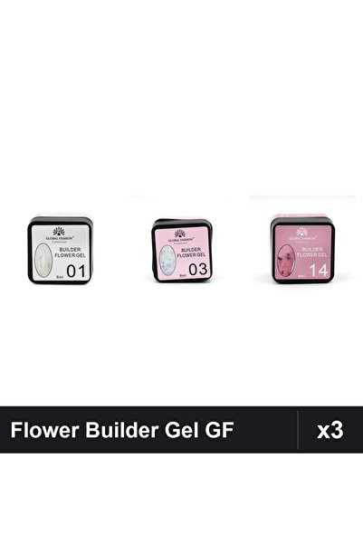global fashion Set 3 Flower Builder Gel 8ml Nr.01 Nr.03 Nr.14 Constructie Ung...