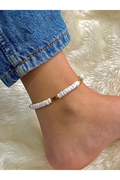 Beykan handmade White Fimo Anklet with Heart