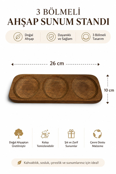 zezedesing 3-Compartment Wooden Presentation Stand 26X10 cm – Breakfast Sauce...