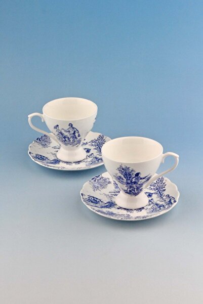 Bursa Porselen Dekor Blue English 2-Person Coffee Cup Set