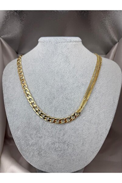 ZS Aksesuar Gold Color Asymmetrical Double Chain Necklace Women's Gold Cuban ...