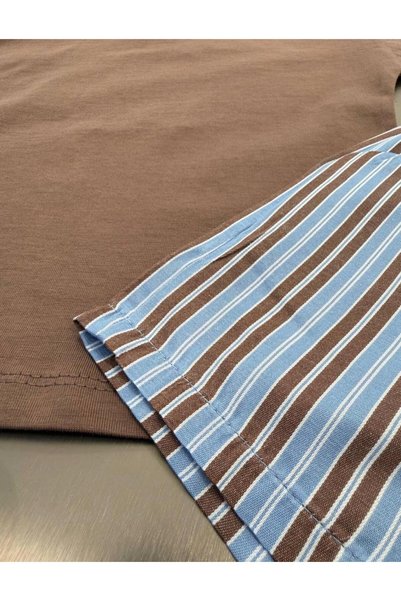 mirkidsclub Unisex Kids Brown T-Shirt - Striped Cotton Shorts Set of 2
