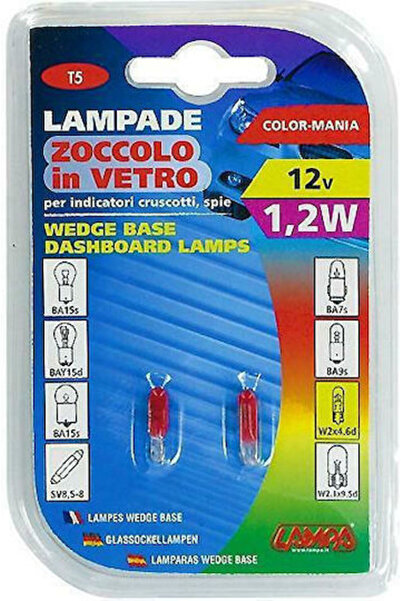 Lampa Λάμπες Αυτοκινήτου με Βάση Σφήνας Κόκκινες T5 12V 1.2W 2 τεμάχια