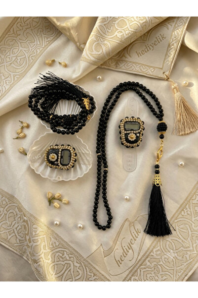 DUHA HAC Stone Zikirmatik and Tasbih Set in a Clamshell, Mevlid, Dowry, and H...