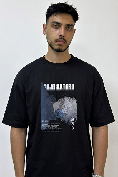 Anetos Gojo Satoru_25 Design Printed Oversize Black T-Shirt