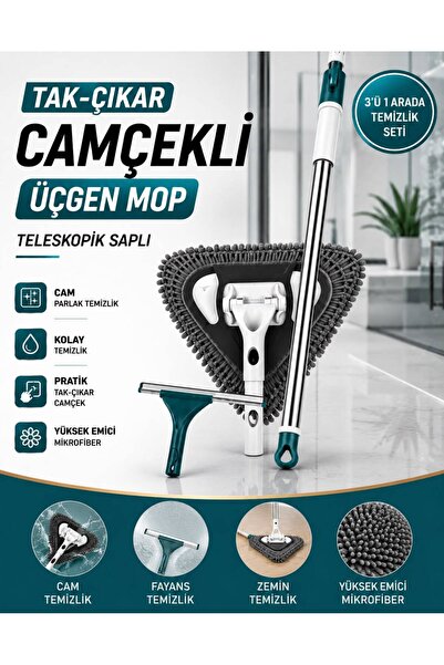MOONFER Tak Çıkar Cam, Fayans, Duvar ve Zeminler İçin Üçgen Mop Temizlik Seti