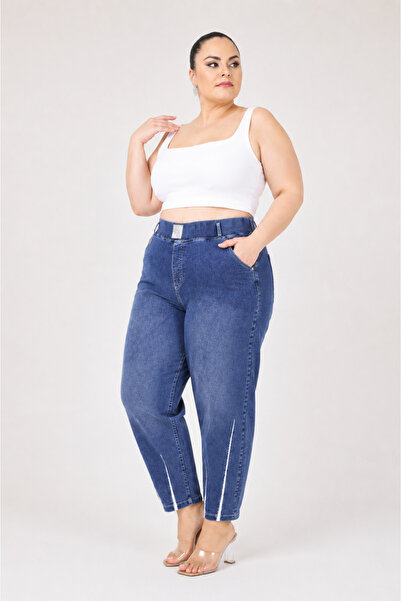 ZANESSİ FASHION Plus Size Elastic Waist Pocketed Lycra Denim Mom Cut Women's ...