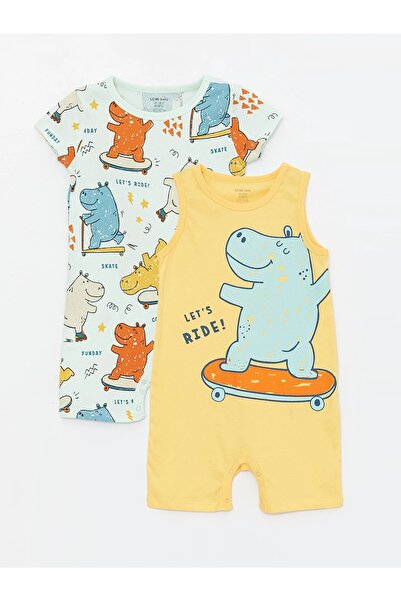 LC Waikiki LCW baby Yeşil Bisiklet Yaka Kısa Kollu Baskılı Erkek Bebek Tulum ...