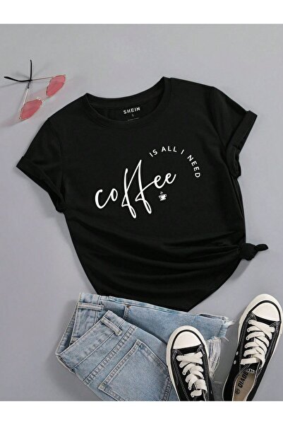 TİMİSİVA Unisex Oversized Printed Crew Neck Short Sleeve Black T-Shirt