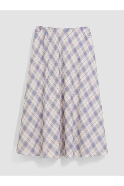 LC Waikiki Blue Plaid Patterned Girls' Skirt with Elastic Waist
