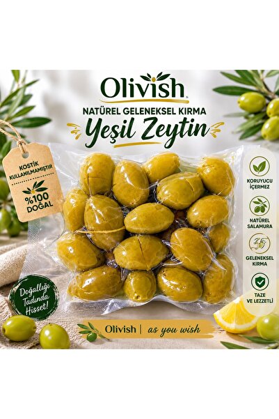 olivish Natürel Yeşil Kırma Zeytin Kalamata Usulü 500g