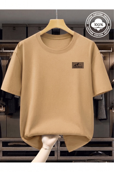 gencerco BEJ Dağ Tasarım Baskılı Premium Oversize T-shirt