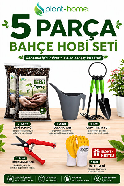 plant-home Bahçe Hobi Seti 5 Parça | 10 Litre Bitki Toprağı (2x5 Litre), Bahç...