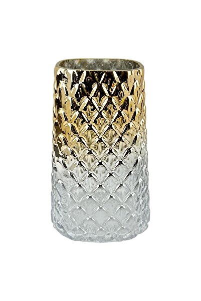 OEM Vază Sticlă Mat cu Auriu 18 cm