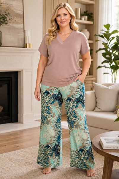 tarzımsüper Plus Size Luxury Pajamas Set with Elastic Waist Comfort Model Cot...