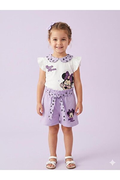 moda rüyası Girl's Minnie Mouse Shorts Set with Collar, Cotton Summer 2-Piece...