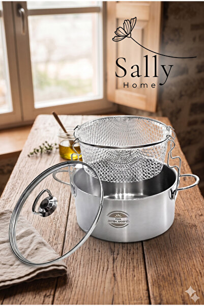 Sally Home Paslanmaz Çelik 3 Parça Cam Kapaklı Kızartma Tenceresi - Süzgeçli ...