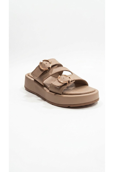 Ustalar Ayakkabı Çanta Beige women's genuine leather slipper 546.1552