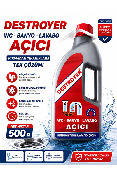 destroyer 500 Gr Gider Açıcı | WC, Banyo ve Lavabo Tıkanıklık Açıcı | Güçlü K...