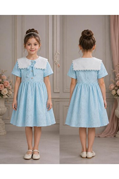 Rawai Roma Girl's Jacquard Occasion Dress with Wide Collar