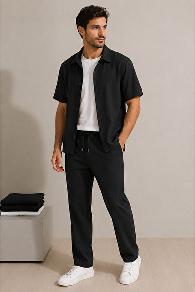 FECCY Premium Crepe Fabric Short Sleeve Shirt - Trouser Set Lycra Unisex Wome...
