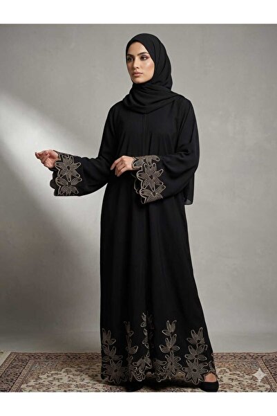 Generic Black Abaya With Cuffs And Hem
