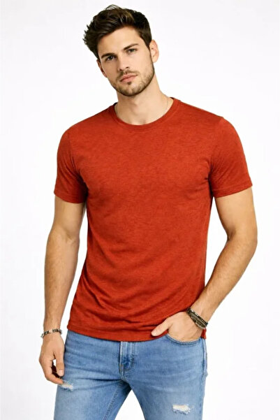 Generic Brand Men's Flam Fabric Melange Textured Regular Fit T-Shirt Crew Nec...