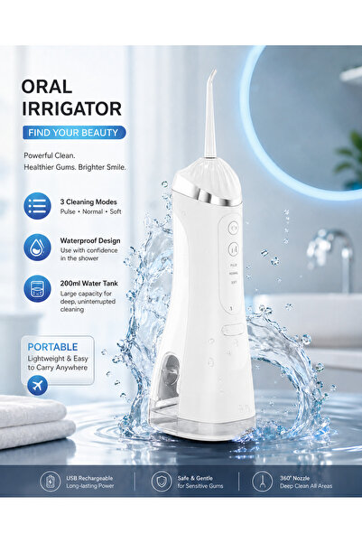 EasyLife Portable Oral Irrigator Water Flosser Water Pick (White)– 3 Cleaning...