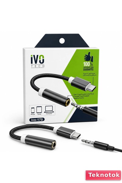 TEKNOTOK Type-C to 3.5mm Kulaklık Dönüştürücü Aux Adaptör TECH IVO-170