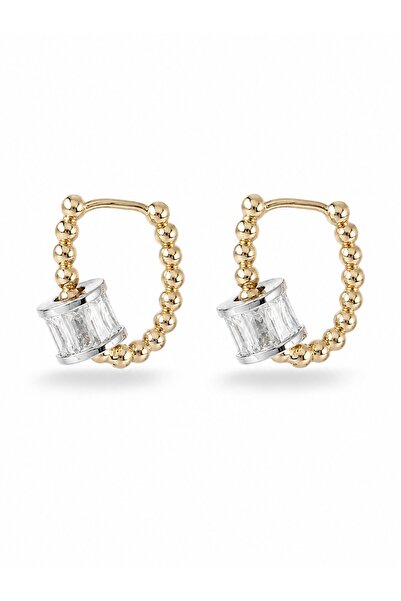 serelya Brass Gold Color Top Model Silver Color Zircon Stone Women's Earrings