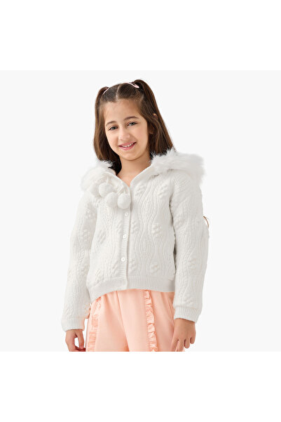 Juniors Textured Hooded Cardigan with Long Sleeves
