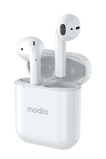 Modio سماعة رأس ستيريو لاسلكية حقيقية ME1 (باللون الأبيض) مع حافظة واقية سودا...
