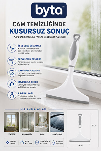 BYTA Cam Sileceği Camsil Ergonomik Saplı İz Bırakmayan Cam Temizleme Aparatı ...
