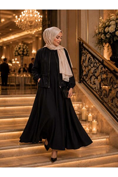 Budan Export Women's Jacketed Double Suit Lined Pocketed Loose Fit Islamic Cl...