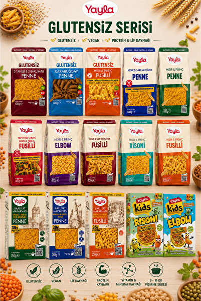 Yayla 15’Li Doğal Glutensiz Makarna Serisi,Vegan Protein Ve Lif Kaynağı Makar...