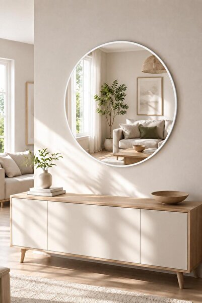 Generic Large Circular Mirror with White Aluminum Frame (100X100 cm) for an E...