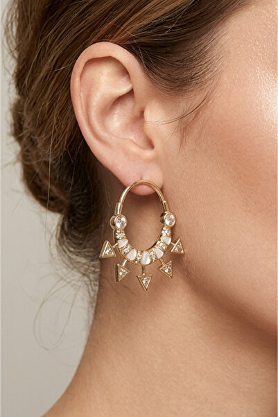 By Zeyna Aksesuar Premium Geometric Stone Women's Earrings