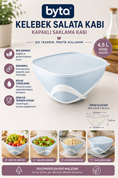 BYTA Butterfly Salad Container with Lid 4.5 L Pp Plastic Multi-Purpose Storag...